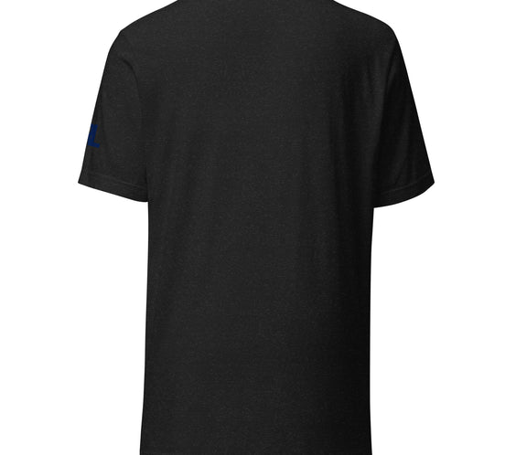Back view of the Land of Curling – California unisex t-shirt in black heather featuring a lightweight cotton blend and smooth side-seamed construction for comfort and durability.